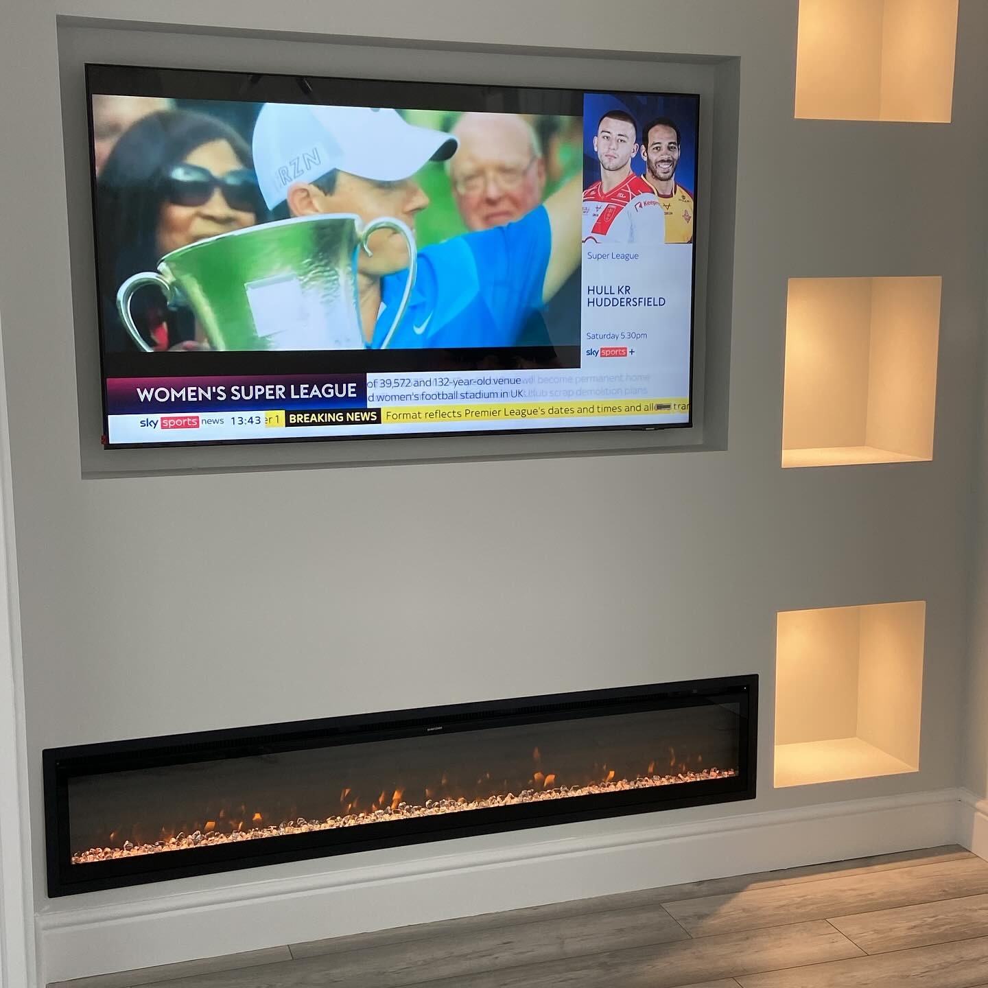 Interior finish — media wall with fireplace